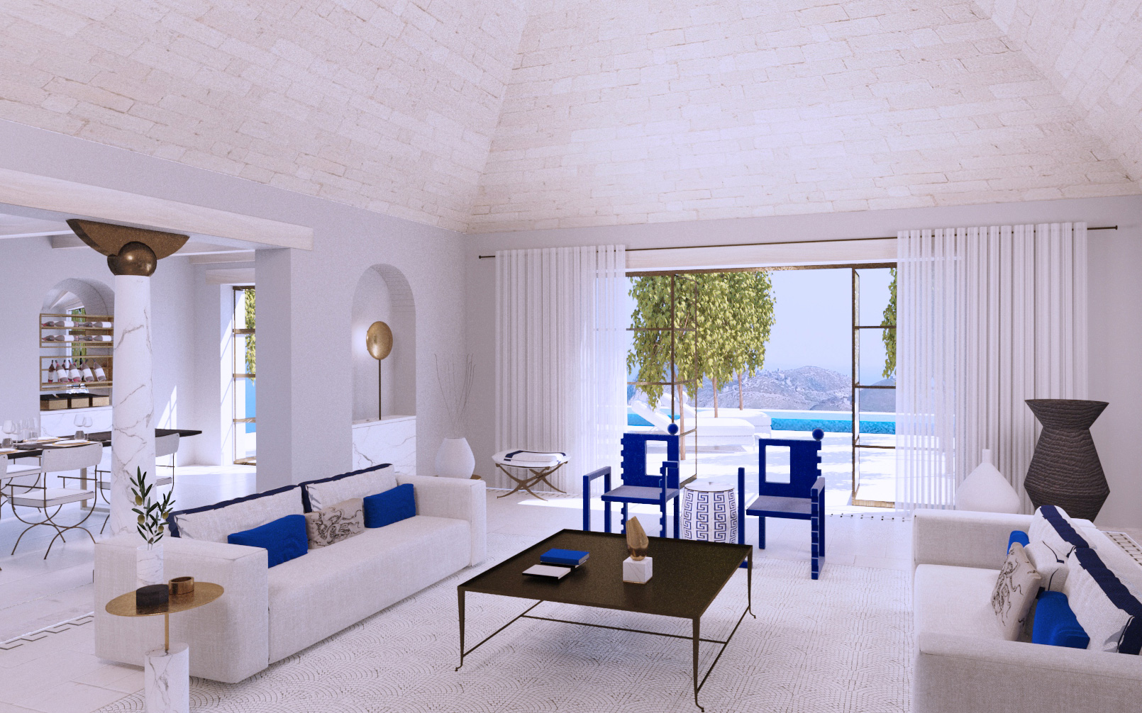 villa mani - speculative design lounge, terrace and swimming pool